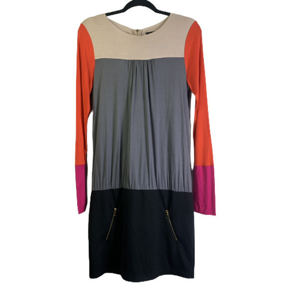 TED BAKER Multi-Color‎ Block Long Sleeve Blouson Dress - Picture 1 of 10